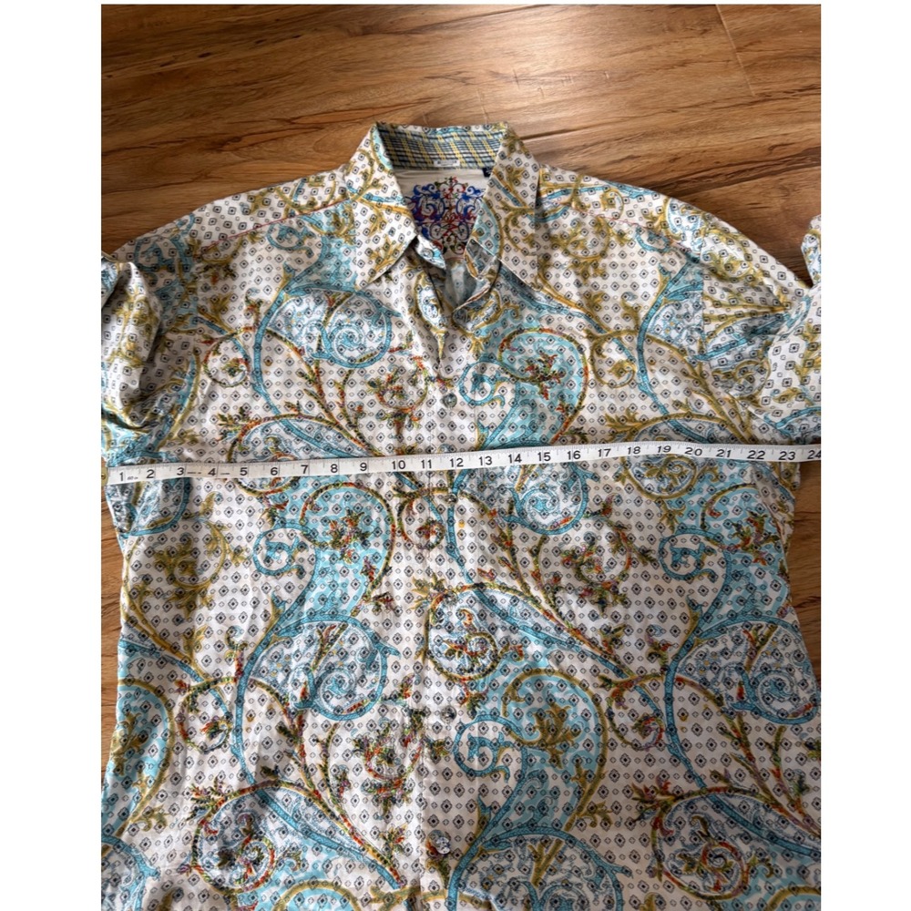 Robert Graham Mens L Large Premium Embroidered Paisley Cotton Shirt Silk Trim - Picture 8 of 10